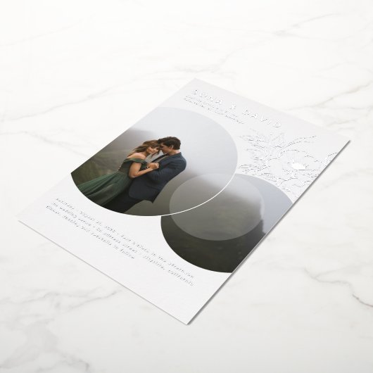 ミニマモダンリストフローラ結婚の写真 箔招待状 (回転した状態)