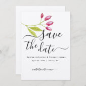 ミニマモダンリストフローラ結婚式の日付を保存 招待状 (正面/裏面)