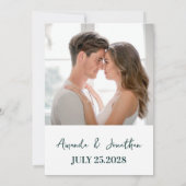 ミニマモダンリストフローラ結婚式の日付を保存 招待状 (裏面)