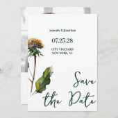 ミニマモダンリストフローラ結婚式の日付を保存 招待状 (正面/裏面)