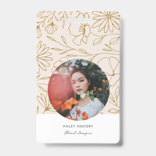 ミニマモダンリストフローラ金ゴールドパターン バッジ (表面)