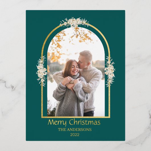 ミニマモダンリストフローラArchフォトグリーン 箔シーズンポストカード (正面)