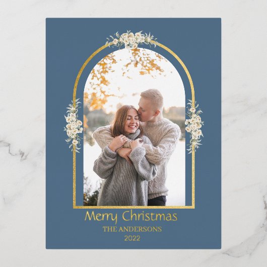 ミニマモダンリストフローラArchフォトグレー 箔シーズンポストカード (正面)