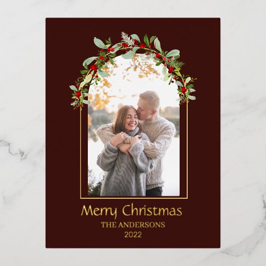 ミニマモダンリストフローラArchフォトブラウン 箔シーズンポストカード (正面)