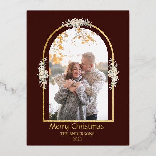 ミニマモダンリストフローラArchフォトブラウン 箔シーズンポストカード (正面)