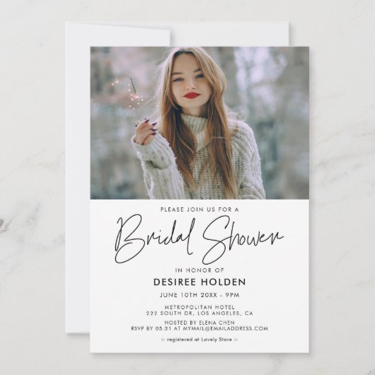 ミニマモダンリストブライダルシャワー写真 招待状 (正面)