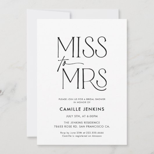 ミニマモダンリストブライダルシャワー 招待状 (正面)