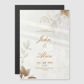 ミニマモダンリストブラウンフローラ結婚式招待状 マグネット招待状 (正面/裏面)