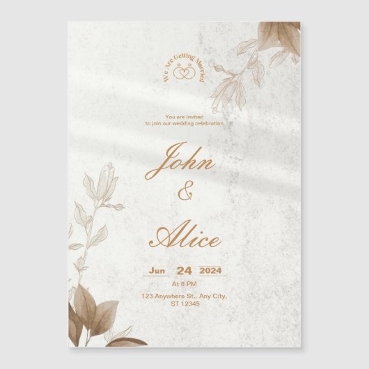 ミニマモダンリストブラウンフローラ結婚式招待状 マグネット招待状 (正面)