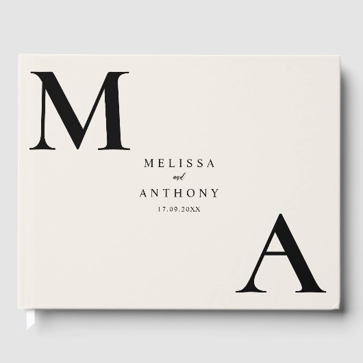 ミニマモダンリストブラックとベージュ色結婚ズ ゲストブック (正面)