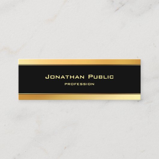 ミニマモダンリストブラックと金ゴールドエレガントテンプレート スキニー名刺 (正面)