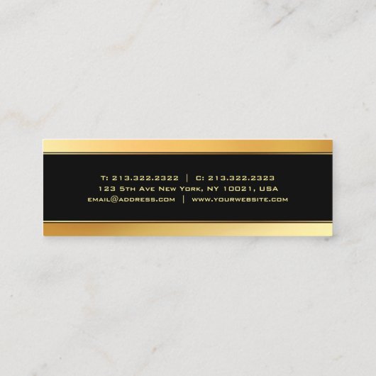 ミニマモダンリストブラックと金ゴールドエレガントテンプレート スキニー名刺 (裏面)
