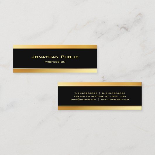ミニマモダンリストブラックと金ゴールドエレガントテンプレート スキニー名刺 (正面/裏面)