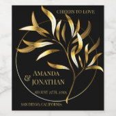 ミニマモダンリストブラックと金ゴールドリーフ結婚ズ ワインラベル (シングルラベル)