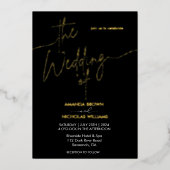 ミニマモダンリストブラックと金ゴールド結婚ズ 箔招待状 (正面)