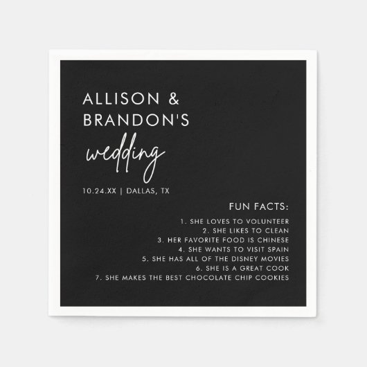 ミニマモダンリストブラックの結婚おもしろいファクトナプキン スタンダードカクテルナプキン (正面)