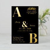 ミニマモダンリストブラックイスラム結婚教徒 箔招待状 (立ち正面)