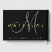 ミニマモダンリストブラックグレーモノグラム結婚の金ゴールド ゲストブック (裏面)