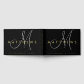 ミニマモダンリストブラックグレーモノグラム結婚の金ゴールド ゲストブック (全面)