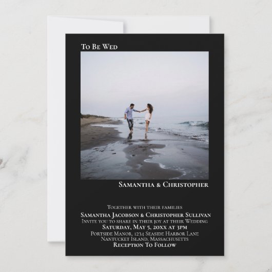 ミニマモダンリストブラックシンプルフォト結婚ズ 招待状 (正面)