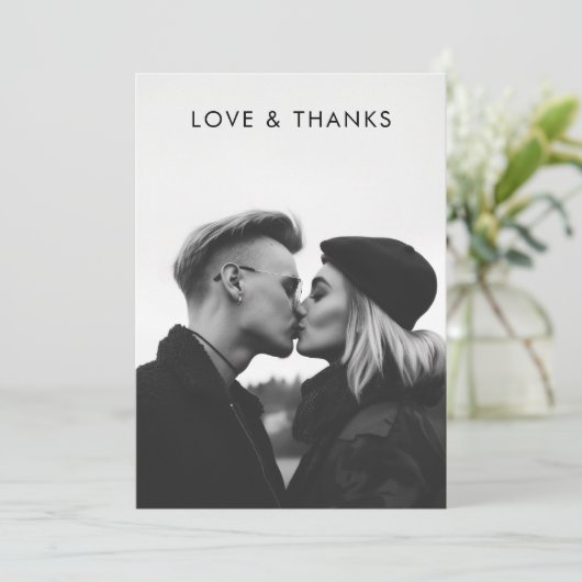 ミニマモダンリストブラックタイポグラフィフォト結婚ズ サンキューカード (スタンド正面)