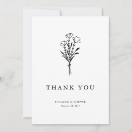 ミニマモダンリストブラックフローラブーケ結婚ス サンキューカード