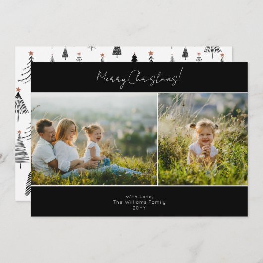 ミニマモダンリストブラックメリークリスマスツーフォト シーズンカード (正面/裏面)