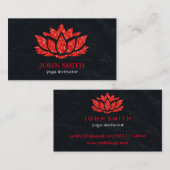 ミニマモダンリストブラックレッドロータスヨガインストラクター 名刺 (正面/裏面)