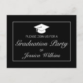 ミニマモダンリストブラック卒業パーティー招待状 案内ポストカード (正面)