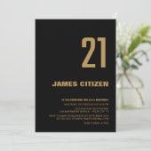 ミニマモダンリストブラック金ゴールド21歳の誕生日パーティー 招待状 (スタンド正面)