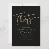 ミニマモダンリストブラック金ゴールド30歳の誕生日 招待状 (正面)