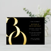 ミニマモダンリストブラック金ゴールド30th誕生日パーティー 箔招待状 (立ち正面)