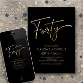 ミニマモダンリストブラック金ゴールド40歳の誕生日 招待状