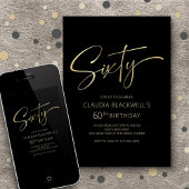 ミニマモダンリストブラック金ゴールド60誕生日 招待状