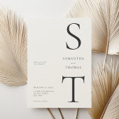 ミニマモダンリストブラック&ベージュ色モノグラム結婚ズ 招待状