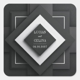 ミニマモダンリストブラック&ホワイトジオメトリック結婚ズ スクエアシール