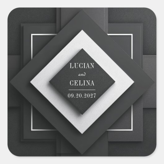 ミニマモダンリストブラック&ホワイトジオメトリック結婚ズ スクエアシール (正面)
