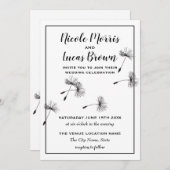 ミニマモダンリストブラック&ホワイトダンデリオ結婚ズ 招待状 (正面/裏面)