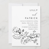 ミニマモダンリストブラック&ホワイトフローラ結婚ズ 招待状 (正面)