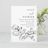 ミニマモダンリストブラック&ホワイトフローラ結婚ズ 招待状 (スタンド正面)