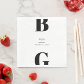 ミニマモダンリストブラック&ホワイトモノグラム結婚ズ スタンダードランチョンナプキン (インサイチュ)