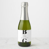 ミニマモダンリストブラック&ホワイトモノグラム結婚ズ スパークリングワインラベル (正面)