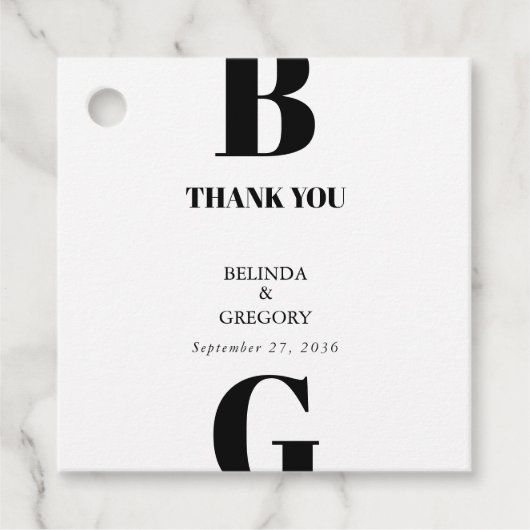 ミニマモダンリストブラック&ホワイトモノグラム結婚ズ フェイバータグ (正面)