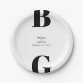 ミニマモダンリストブラック&ホワイトモノグラム結婚ズ ペーパープレート (正面)