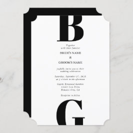 ミニマモダンリストブラック&ホワイトモノグラム結婚ズ 招待状