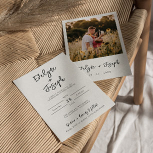 ミニマモダンリストブラック&ホワイト写真ボホ結婚ズ 招待状