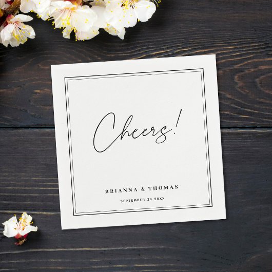 ミニマモダンリストブラック&ホワイト結婚ズ スタンダードカクテルナプキン