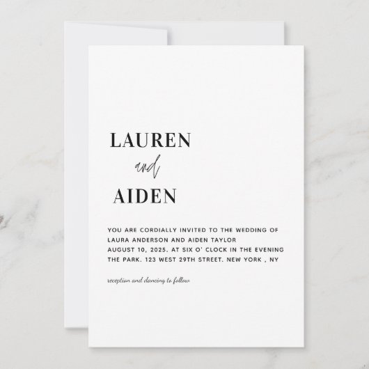 ミニマモダンリストブラック&ホワイト結婚ズ 招待状 (正面)