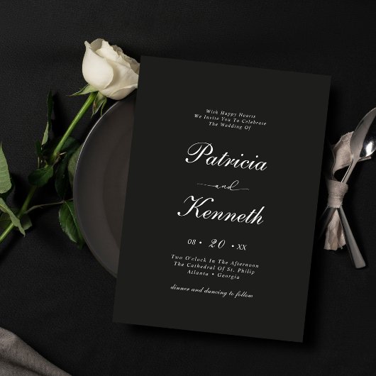 ミニマモダンリストブラック&ホワイト結婚ズ 招待状