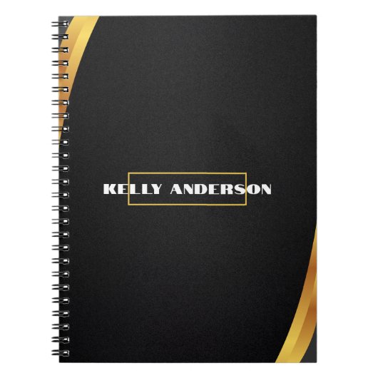 ミニマモダンリストブラック&金ゴールドパターカスタムン ノートブック (正面)